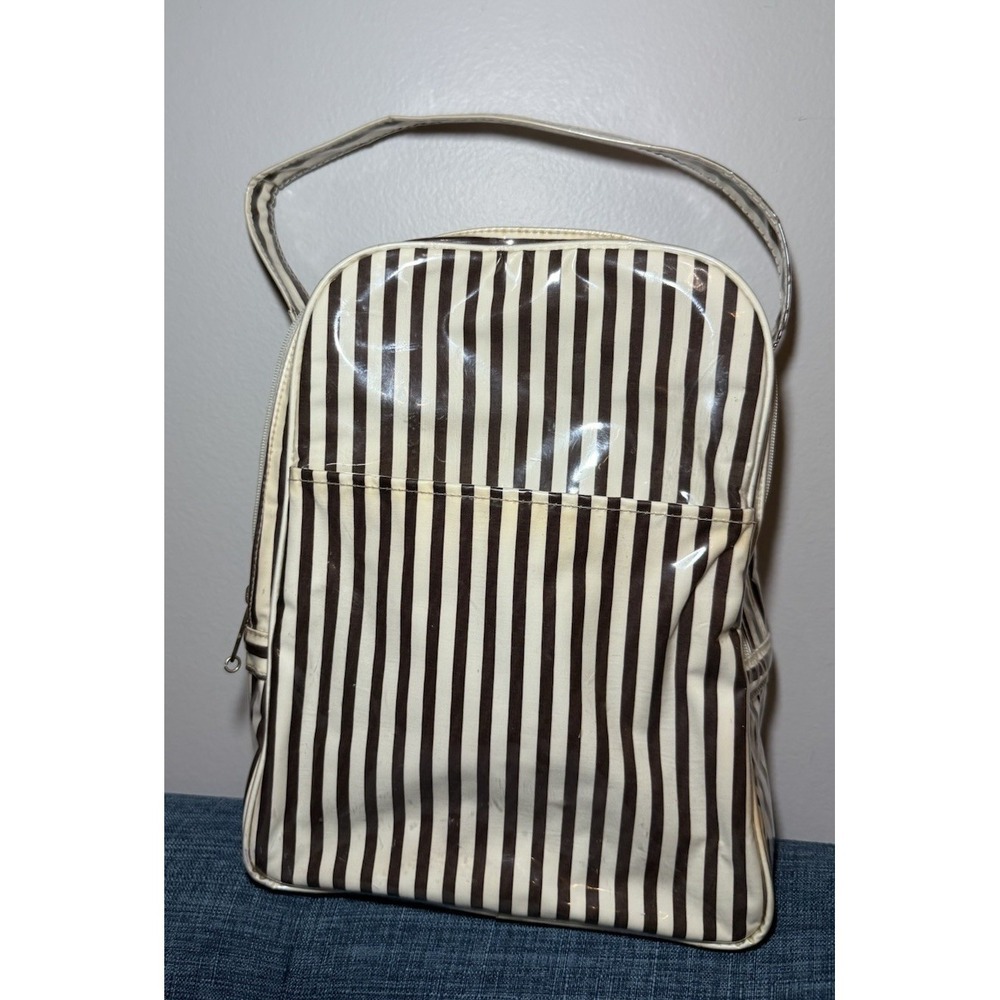 Vintage Henri Bendel Centennial‎ Stripe Large Clear Vinyl Makeup Bag 12 X 9 X 4"